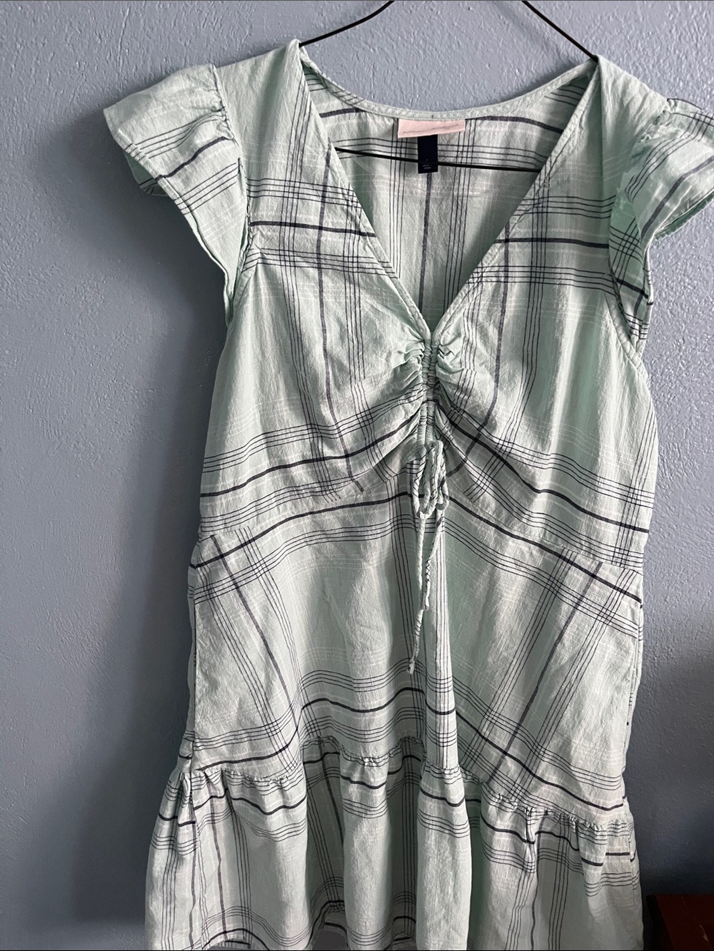 Universal Thread Mint Plaid Ruched Front Mini Dress